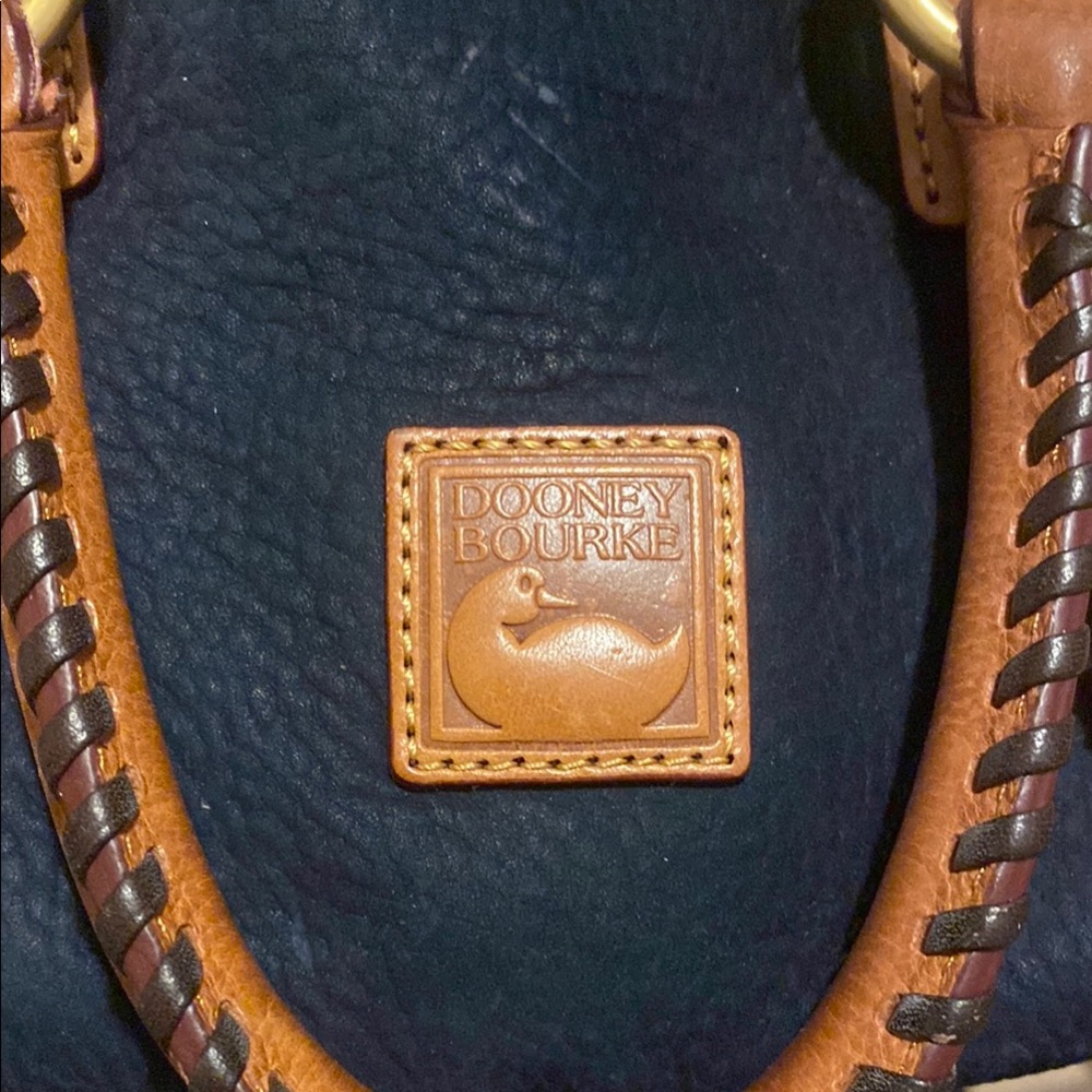 Dooney & Bourke Navy & Tan Leather Suede Satchel.
